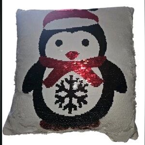 Penguin Sequin Throw Pillow
